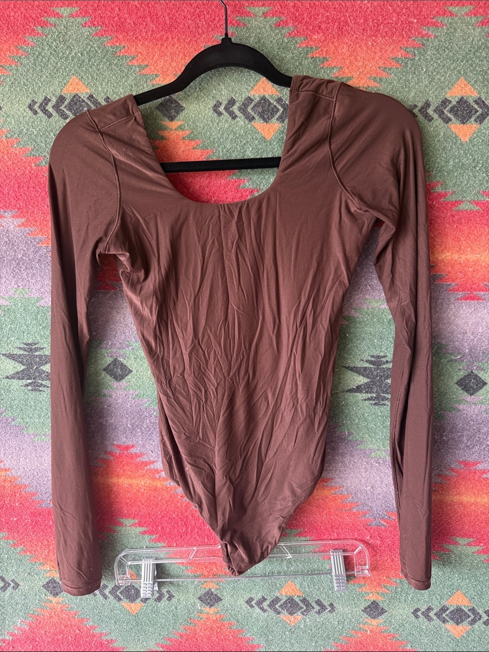 aerie Long Sleeve Scoop Neck Bodysuit in Brown